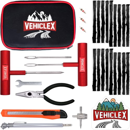 Vehiclex Tubeless Tire Repair Kit with Aluminum T Handle Tools and Pliers - size: Compact + pliers