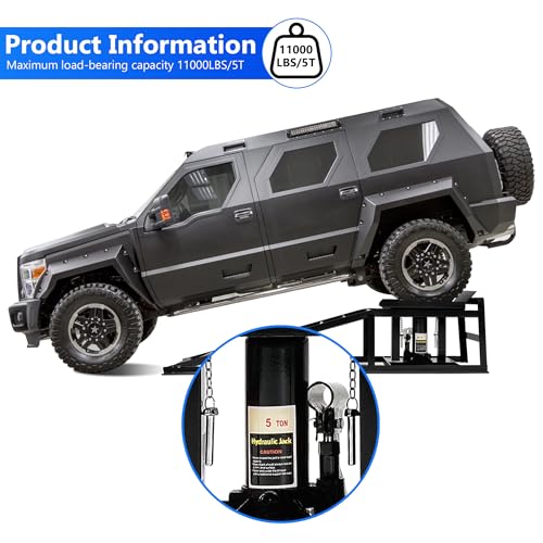 2PCS 5 Ton Hydraulic Car Ramps with Jack, Adjustable Vehicle Ramps - color: Black