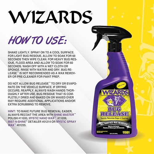 Wizards Bug Release - All Surface Bug Remover and Wash for All Vehicles - Softens and Neutralizes Acidic Bug Protein - Doubles as Spot Cleaner and Pre-Soak Car Cleaner - 22 Fl Oz (Pack of 2) - size: 22 Fl Oz (Pack of 2)
