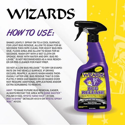 Wizards Bug Release - All Surface Bug Remover and Wash for All Vehicles - Softens and Neutralizes Acidic Bug Protein - Doubles as Spot Cleaner and Pre-Soak Car Cleaner - 22 Fl Oz (Pack of 2) - size: 22 Fl Oz (Pack of 2)