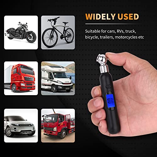RVZONE Mini Digital Tire Pressure Gauge 3-99PSI 4 Settings Tire Gauge for Tire Pressure with Backlit LCD for for RV Car Truck Bicycle, Easy and Accurate Reading(Black)
