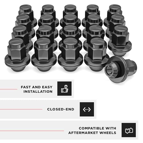 White Knight M14 x 1.50 Thread Lug Nut for Toyota Land Cruiser/Sequoia/Tundra, Lexus LX570 / LX470, Solid Piece (Black Chrome) Factory Style Duplex Long Mag with Washer, 5309DLBK-24AM (24 Pack) - color: Black, style: 24 Pack