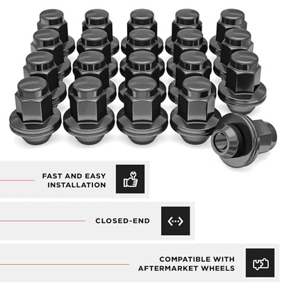 White Knight M14 x 1.50 Thread Lug Nut for Toyota Land Cruiser/Sequoia/Tundra, Lexus LX570 / LX470, Solid Piece (Black Chrome) Factory Style Duplex Long Mag with Washer, 5309DLBK-24AM (24 Pack) - color: Black, style: 24 Pack
