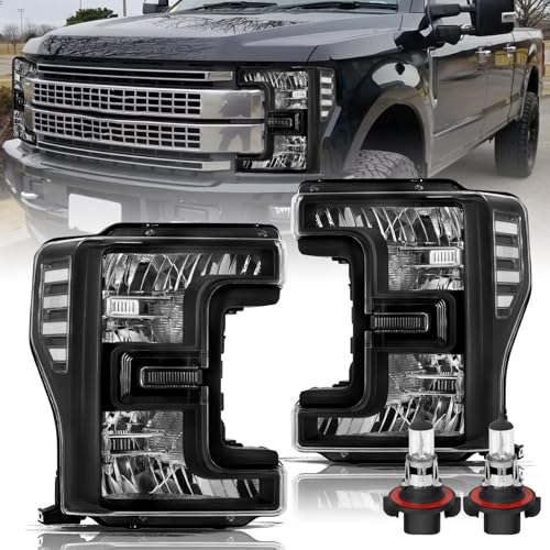 Aosky Halogen Headlights for 2017-19 Ford F250 F350 F450 F550 Super Duty - color: Black Housing with Clear Reflector, size: Bulbs Included