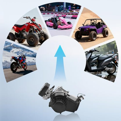 49cc Engine 2 Stroke Engine Dirt Bike Engine Pit Bike Engine Parts for 33CC/36CC/43CC/47CC/49CC Dirt Bike, Pit Bike, Go-Kart, Air-Cooled, Aluminum Alloy, 44mm Bore, 25H Chain, 7T Sprocket