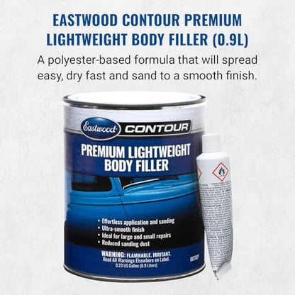 Eastwood Contour Premium Lightweight Automotive Body Filler | Light Weight Quik Dry Formula Body Fillers For Cars | Easy Spread and Effortless Clog-Free Sanding For Car Scratches, Holes & Dents | 0.9L - size: 0.9ml (Pack of 1)