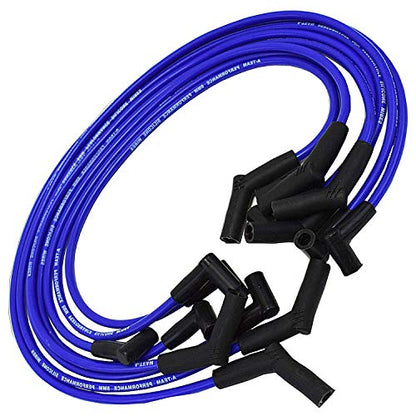 A-Team Performance Silicone Spark Plug Wire Set - High-Temp Silicone Wire with 90-Degree Distributor & 45-Degree Boots - Compatible with Ford SBF 221-351W Engines - 8 Pack, Blue, 8.0mm
