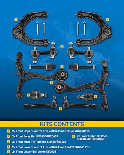 PHILTOP 12pcs Front Control Arms Suspension Kit for Honda Accord 2008-2012
