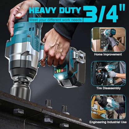 DIYtoolifz 3/4" Cordless Impact Wrench Compatible with Makita 18V Battery: 1850FT-LBS(2500N.m) High Torque Impact Driver, Auto-Stop Reverse, 4-Speed Heavy Duty Impact for Car/Truck/Mower(Bare Tool) - size: 3/4 inch, style: Compatible with Makita 18V Batte