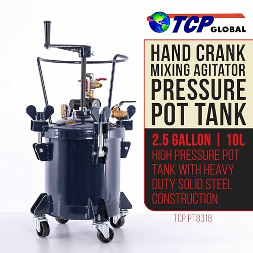 TCP Global 2.5 Gallon (10 Liter) Heavy Duty Steel Pressure Pot Paint Tank - size: 2.5 Gallon Hand Crank