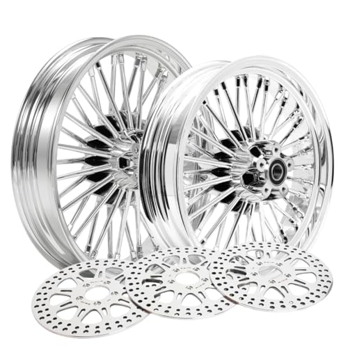 TOFR 18x3.5 16x3.5 Chrome Wheels w/ 11.5 Rotors For Harley Touring 00-07 - color: Chrome Wheels + Polished Rotors, size: Front:18x3.5 Rear:16x3.5