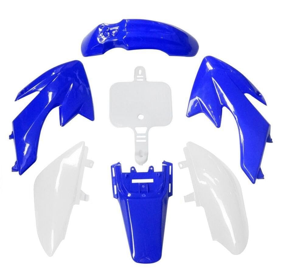 CRF50 XR50 Plastics Fender Kit, Body Work Panels, Fairings Mud Guards Plastic with Flat Tall Seat for SSR SDG Taotao Coolster 50cc 70cc 90cc 110cc 125cc Pit Dirt Bike Motorcycle (Blue+White) - color: Blue+White