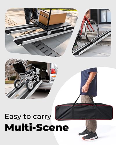6FT Telescoping Aluminum Portable Wheelchair Ramp with Bag, 600LBS - size: 3.5 to 6 FT
