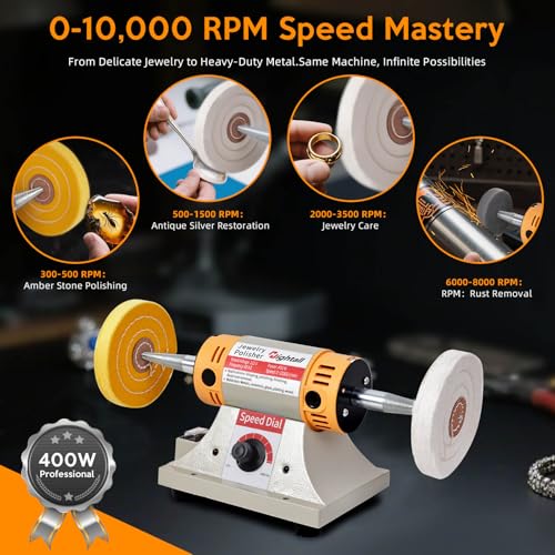 Jewelry Polisher Versatile Polishers & Buffers for Bench Grinder - Ideal for Jewelry Polishing and Finishing Jobs,With 6 Cloth Wheels, 2 Abrasive Fiber Wheels, Safety Glass, 3 Polish Compound