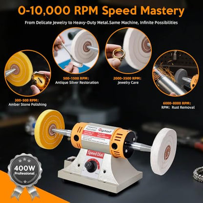 Jewelry Polisher Versatile Polishers & Buffers for Bench Grinder - Ideal for Jewelry Polishing and Finishing Jobs,With 6 Cloth Wheels, 2 Abrasive Fiber Wheels, Safety Glass, 3 Polish Compound