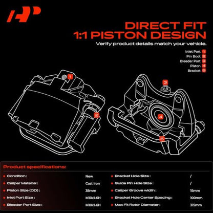 A-Premium Rear Left Driver Disc Brake Caliper with Bracket