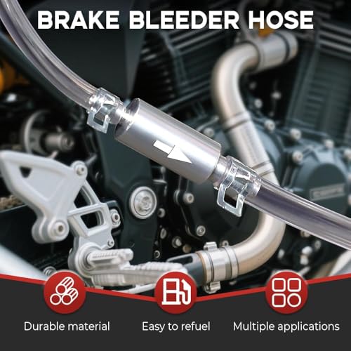 Brake Bleeder Hose One Way Check Valve, One Way Brake Bleeder Valve for Motorcycle Clutch, Brake Bleeder Check Valve for Hydraulic Brake System, Soft Tube with Metal Clips (1 Set)