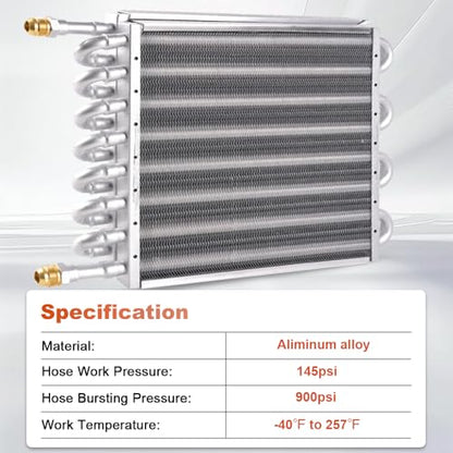 BARTOO 1/2" Transmission Cooler, Aluminium alloy 16 Pass Tube and Fin Universal Oil Cooler Kit Air Compressor Aftercooler (Sliver) - color: Sliver, size: 16 Pass
