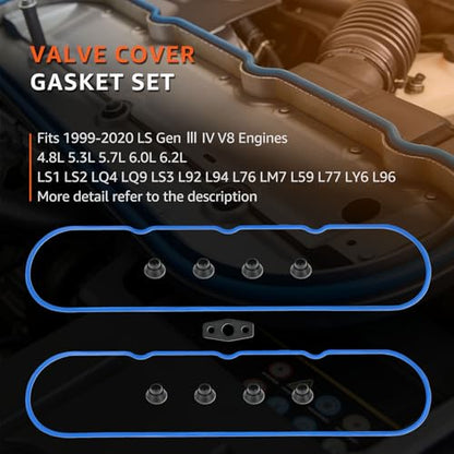 Valve Cover Gasket Set Fits LS 4.8 5.3 5.7 6.0 6.2L 1999-2020 V8 Engines