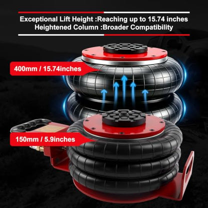 Air Jack, 3 Ton/6600 lbs Triple Bag Air Jack w/Heightened Column - size: 3Ton Six Steel Pipes