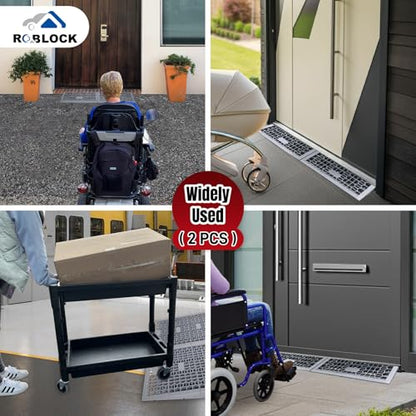 ROBLOCK 1 Inch Rise Detachable Threshold Wheelchairs Ramps for Home Steps Entry, Portable Modular Door Ramps for Doorways and Cars, Load Capacity 3000 LBS, 2 PCS - size: 1" Rise