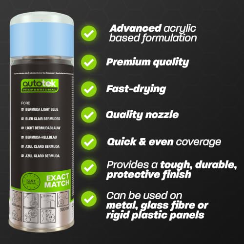 Autotek Professional Exact Match Car Spray Paint, Ford Bermuda Light Blue Aerosol Spray 300 ml - color: Ford Bermuda Light Blue, style: Ford