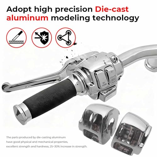 Motorcycle Handlebar Switch Housing Cover w/Button Caps Kit Fit for Harley 2014-2022 XL, 2012-2017 Dyna and 2012-2015 Softail (Chrome) - color: Chrome