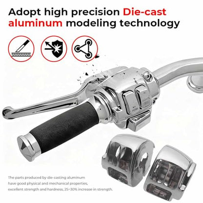 Motorcycle Handlebar Switch Housing Cover w/Button Caps Kit Fit for Harley 2014-2022 XL, 2012-2017 Dyna and 2012-2015 Softail (Chrome) - color: Chrome