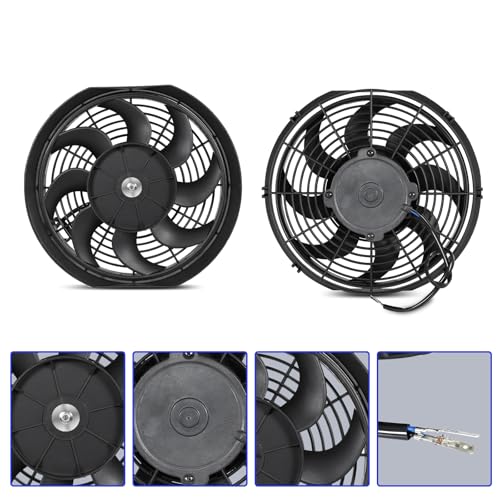 Universal 12 Inch Black Slim Radiator Cooling Fan 12V 80W Push Pull with Mount Kit – Fits Radiators for Vehicles, Cars, Trucks - size: 12 inch
