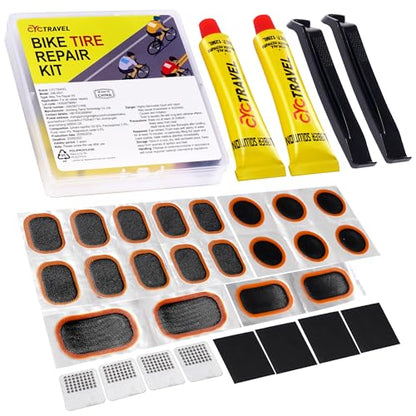Bike Tire Repair Kit, Bicycle Inner Tube Puncture Patch Kits with 20 PCS Vulcanizing Patches, User Manual, Metal Rasp and Tire Lever, Bike Patch Kit for Mountain and Road Bike