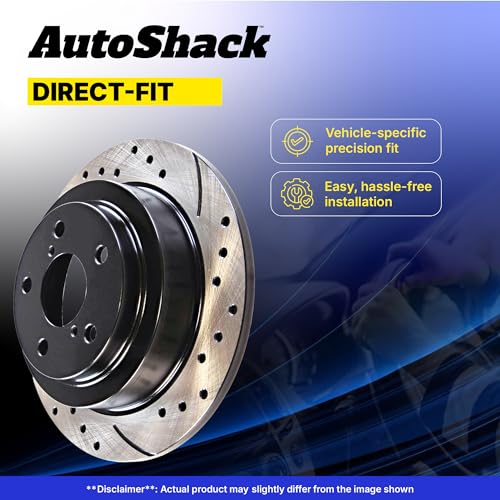 AutoShack Front & Rear Drilled & Slotted E-Coated Brake Rotors, 4pcs - style: SHADOW GUARD