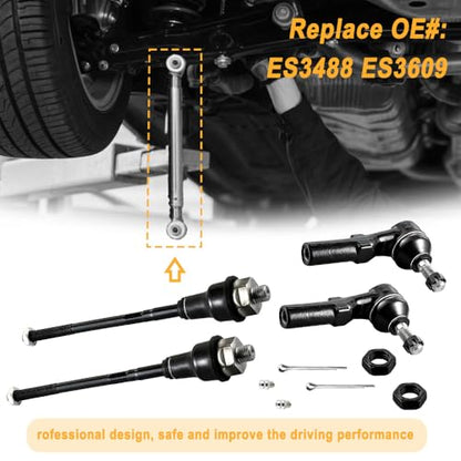 4Pcs Front Inner and Outer Tie Rod Ends Fits for 2001-2010 Chevy Silverado/Suburban/Avalanche 1500 2500 3500 HD, GMC Sierra/Yukon XL 1500 2500 3500 HD, Hummer H2, Replace ES3609 ES3488 - size: ES3488-3609X2