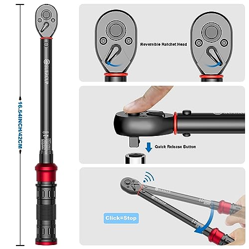 SUERCUP Next-Gen 100-Tooth, 1/2" Drive Click Torque Wrench, 10-170 Ft.Lb - size: 1/2" 10-170 Ft.Lb/13.6-230.5 N.m