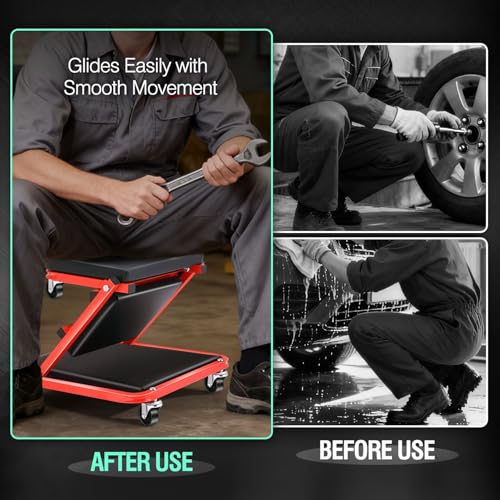 ‎DNA MOTORING TOOLS-00184 36 Inches 2 IN 1 Rolling Folding Car Creeper/Seat, 6 Pcs 2" Casters, 150kg Weight Capacity, Red - color: Red, size: 36 Inches
