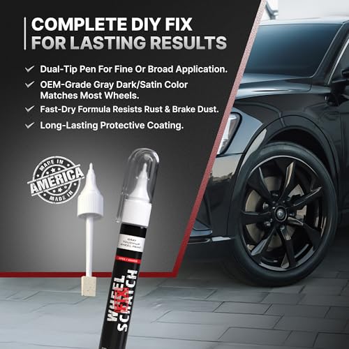 Wheel Scratch Fix® Matte Gray Rim Touch Up Paint, Wheel Scratch Repair Pen - color: Gray - Dark/Satin - Touch-Up Pen