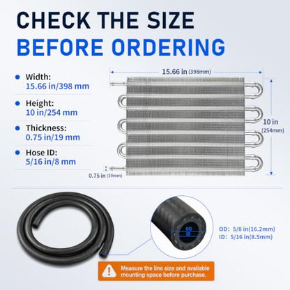 Transmission Oil Cooler, 8 Pass Tube and Fin Cooler Kit, 5/16 Universal Aluminium Oil Cooler Kit with Hose Mounting (Silver) - color: Silver, size: 8 Pass