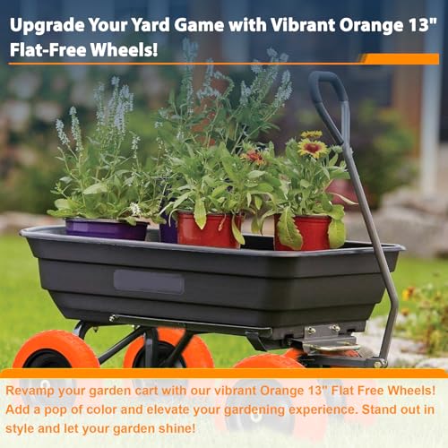 13" Flat Free Wheels Replacement for GOR Garden Cart Tires - color: Orange