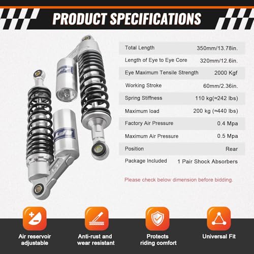 320mm 12.6 inch Universal Shock Absorbers Rear Suspension for HONDA - color: Silver