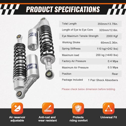 320mm 12.6 inch Universal Shock Absorbers Rear Suspension for HONDA - color: Silver