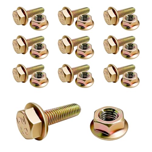 10 PCS Exhaust Manifold Bolts, M8×1.25×30mm Hexagon Head Flange Bolts and Nuts Kit with Coarse Thread, Zinc Plated Alloy Steel Flange Hex Drive Screws for Most Vehicles