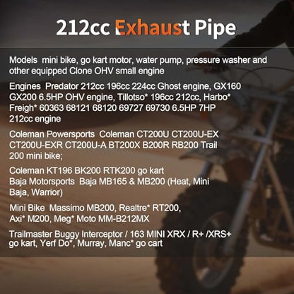 Upgrade Exhaust Pipe With Female Threaded For Coleman Powersports CT200U,CT200U-EX,BT200X,For Predator 212cc 196cc Go Kart& Mini Bike, For Honda GX160,GX200 Black - size: black