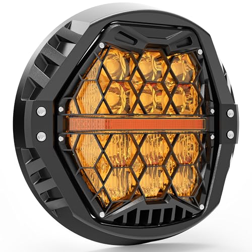 DOT Approved 1000% Bright 120W 7'' Motorcycles LED Headlight with Amber Lens DRL Compatible with Road King Road Glide Street Glide Electra Glide Ultra Limited Heritage Softail Fat Boy Yamaha - color: Yellow, size: 7 inch
