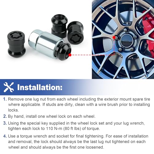 Wheel Lock Lug Nut Set, Black-Chromed, Short Type 08W42S2A100