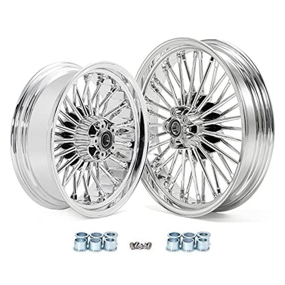 TOFR 18x3.5 16x5.5 Chrome Fat Spoke Wheels For Harley Softail Chopper 06-17 - color: Chrome, size: Front：18x3.5 Rear：16x5.5