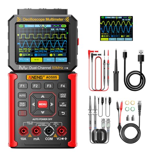 3-in-1 Handheld Oscilloscope Multimeter,50MHz Dual Channel,Signal Generator - color: Red