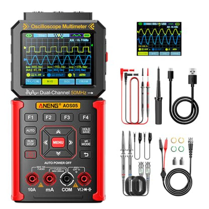3-in-1 Handheld Oscilloscope Multimeter,50MHz Dual Channel,Signal Generator - color: Red