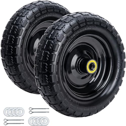 10" Solid Rubber Tires, 4.10/3.50-4 Tire and Wheel Flat Free, 2-Pack with 3/4" Bearings, 2.17"Offset Hub for GOR Garden Cart, Wheelbarrow, Trolleys, Hand Trucks & Yard Trailers - size: 10in-3/4in