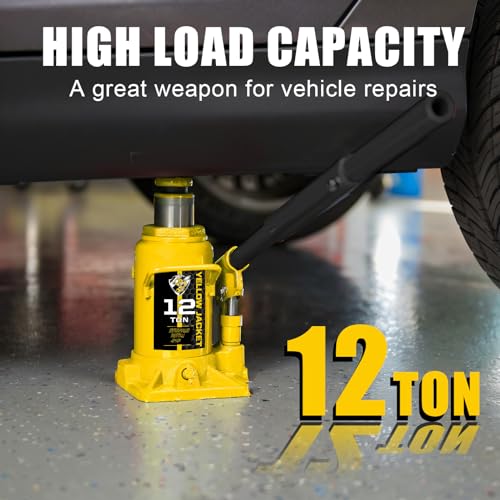 YELLOW JACKET 12 Ton Low Profile Bottle Jack, Welded Hydraulic Stubby Jack(24,000 LBs) - size: 12 Ton