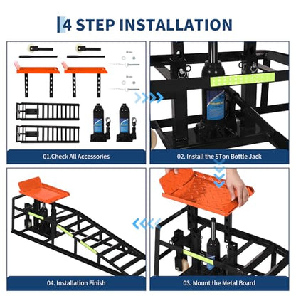 Heavy Duty Hydraulic Car Ramps 5 Ton Capacity with Wheels, Adjustable Height Portable Vehicle Lift Ramps, Auto Repair Ramps for Home Garage Car Maintenance & Oil Change - color: Orange