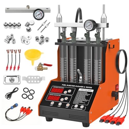 Fuel Injector Cleaner Tester Kit Ultrasonic Injector Cleaner Machine 9 Test Modes Fuel Injector Tester Cleaner 4 Cylinder Fuel System Injection Cleaning Tool Kit for 5V & 12V Motorcycle Car Injectors